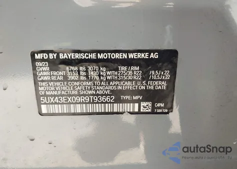 2024 BMW X6 M60I из США, поврежденный, VIN 5UX43EX09R9T93662